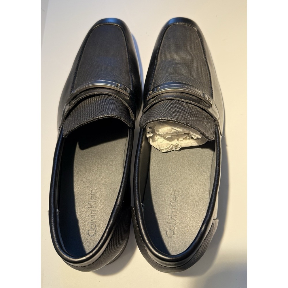 Calvin Klein Jameson Loafers Men 11 Black Leather Textile Square Toe Dress Shoes